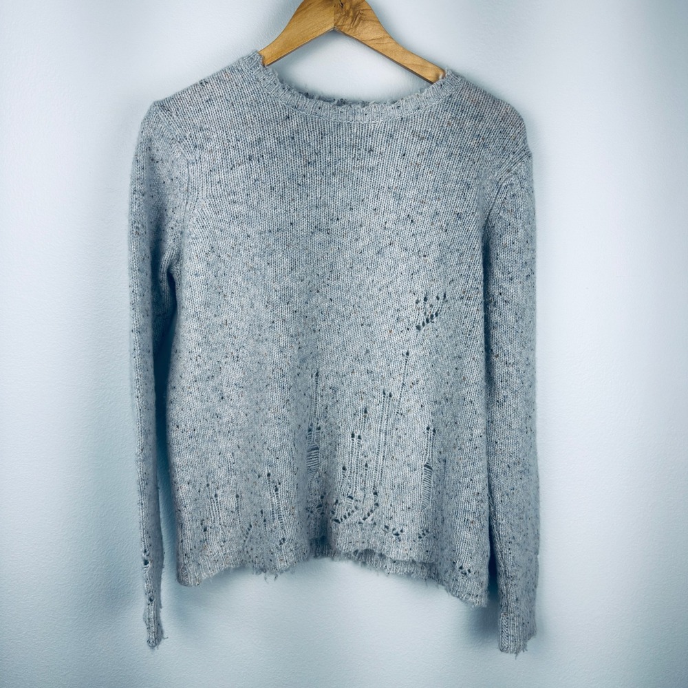 Autumn Cashmere Distressed Crewneck Sweater Light Blue Speckled Knit M - Picture 1 of 9